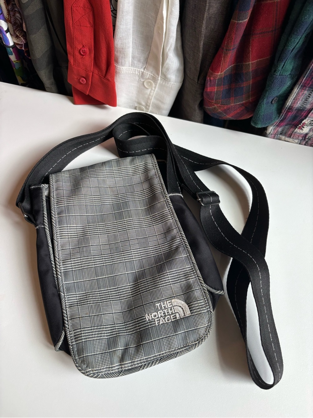 The North Face Black and Gray Plaid Crossbody Bag